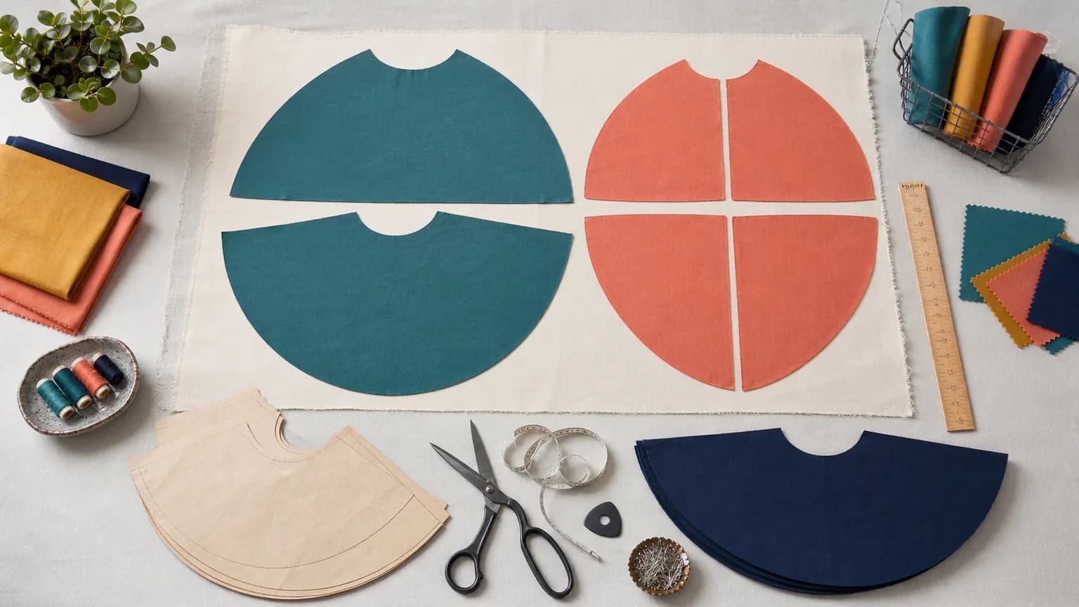 Circle skirt panel layout when the pattern is wider than fabric