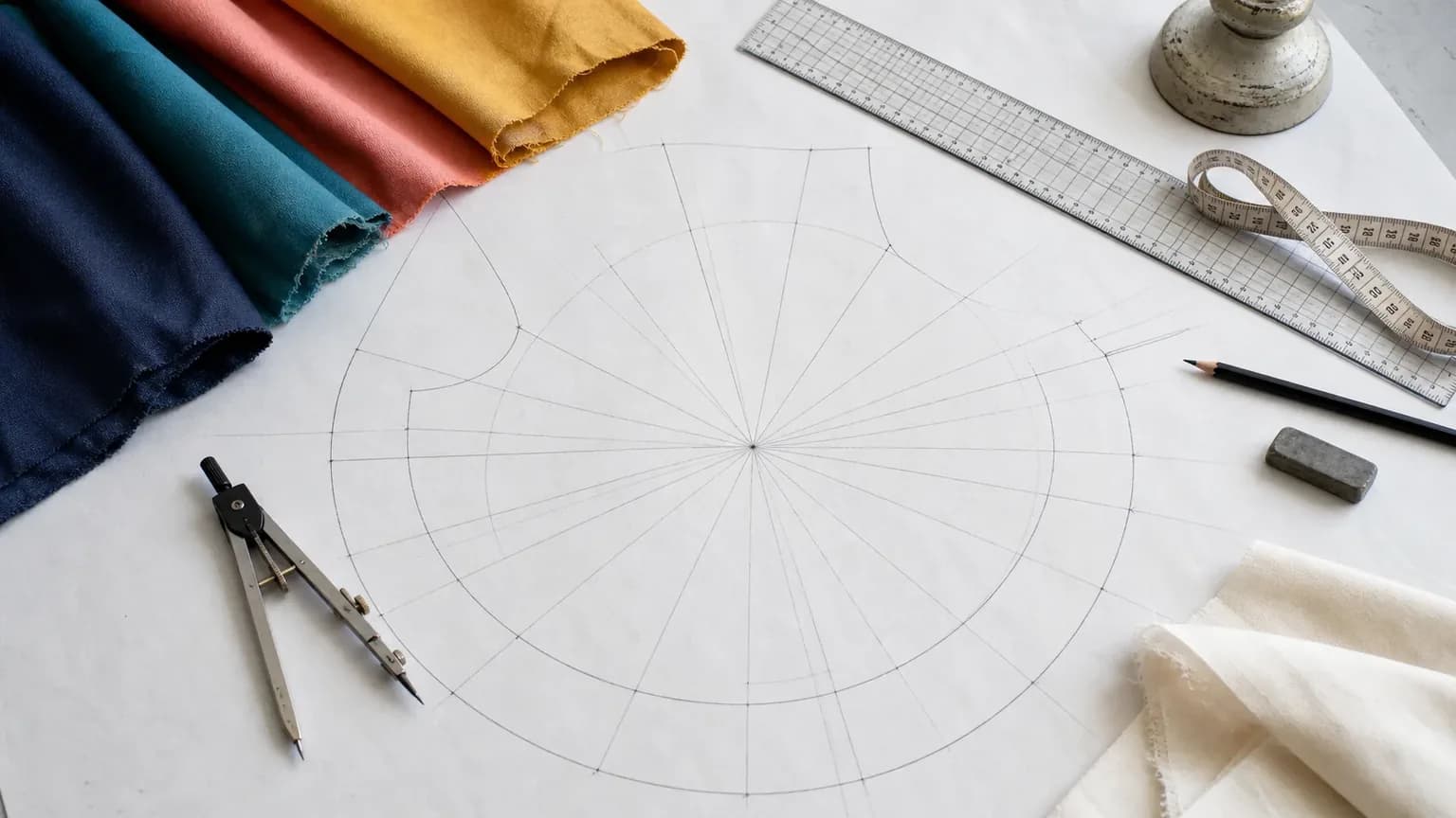 Drafting the calculated circle skirt radii